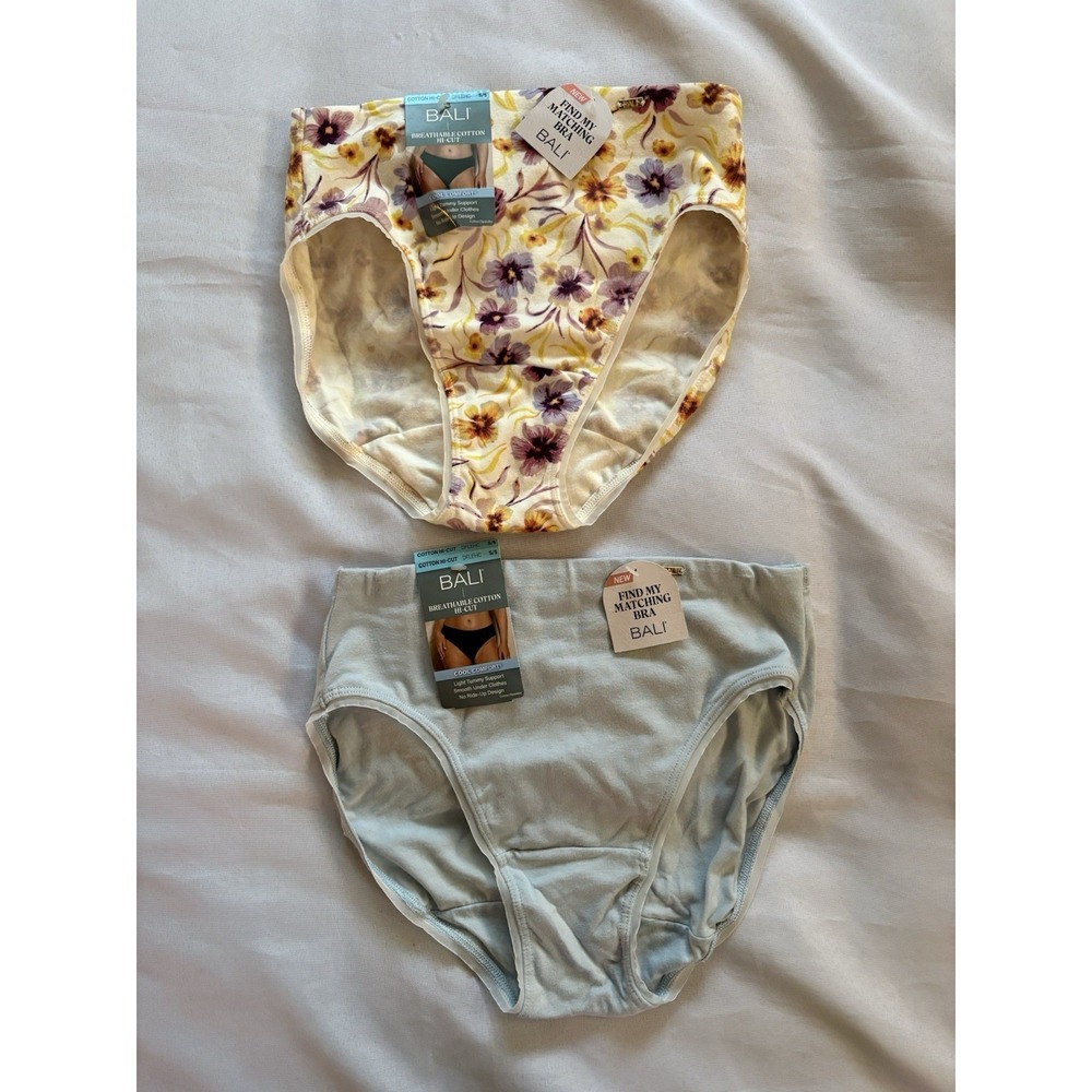 NEW Bali Breathable Cotton Hi-Cut Panty DFLEHC Women's Size Small 2 Pair Bali